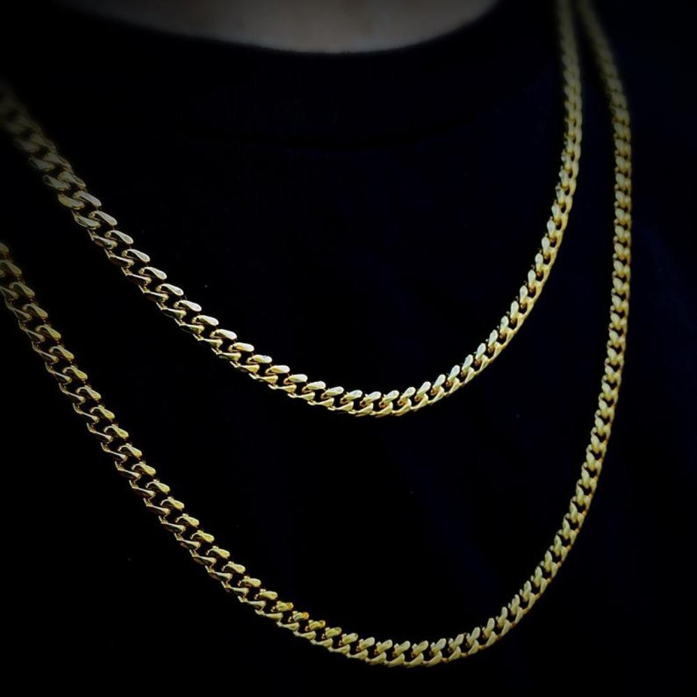 14k Gold Cuban Link Chain Necklace Stainless Steel